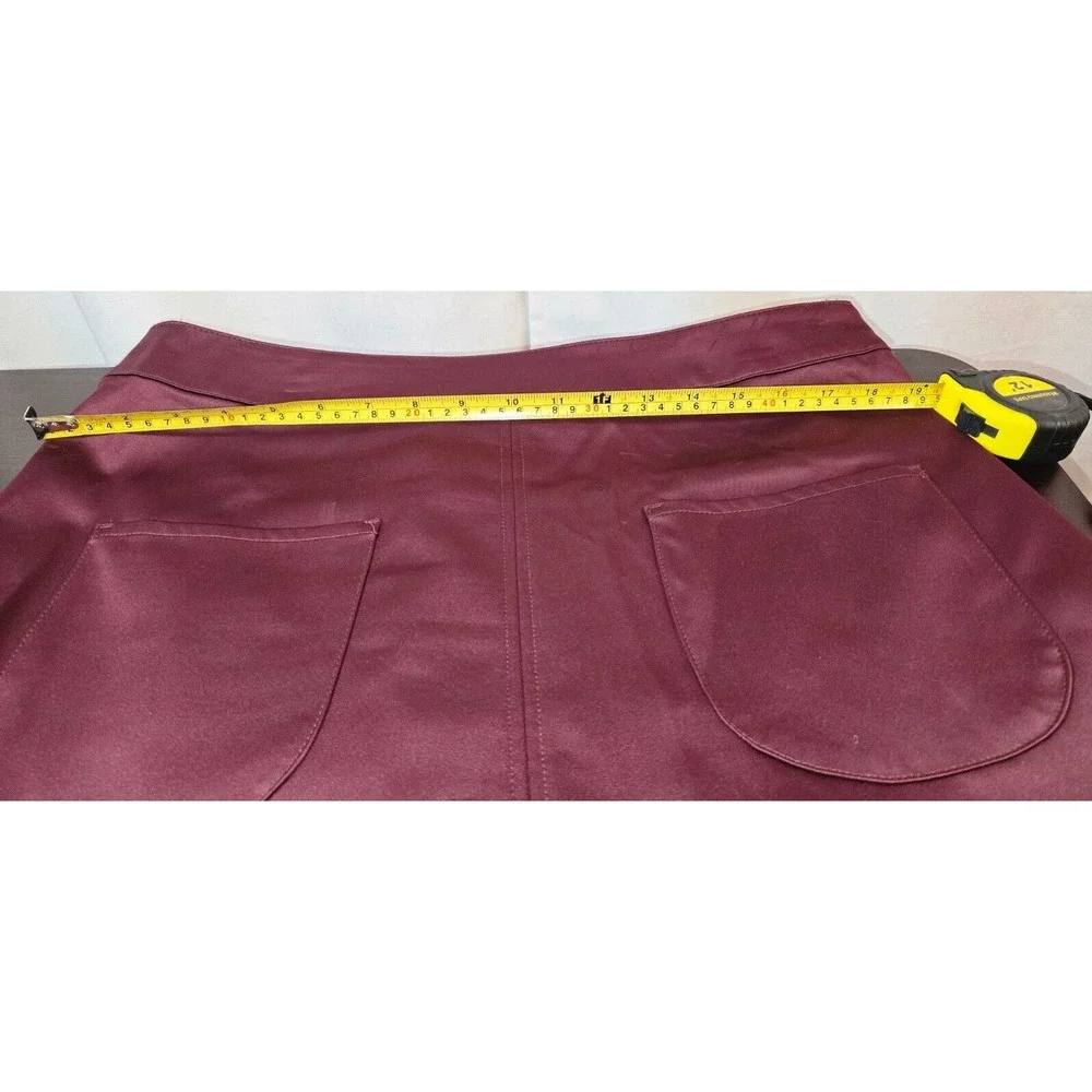 H&M | Womens SZ 14 Skirt Burgundy Satin | Mini Pencil Front Pockets Side Zipper‎